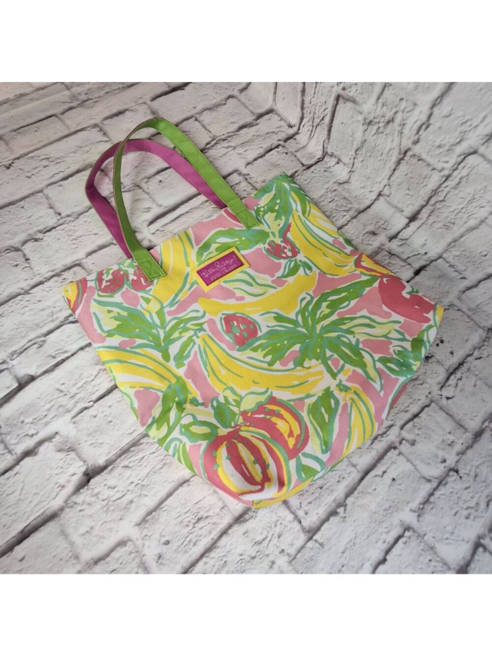 Lilly Pulitzer Estee Lauder Bright Tropical Print Tote Bag With Pink Lining & Du - Picture 5 of 8